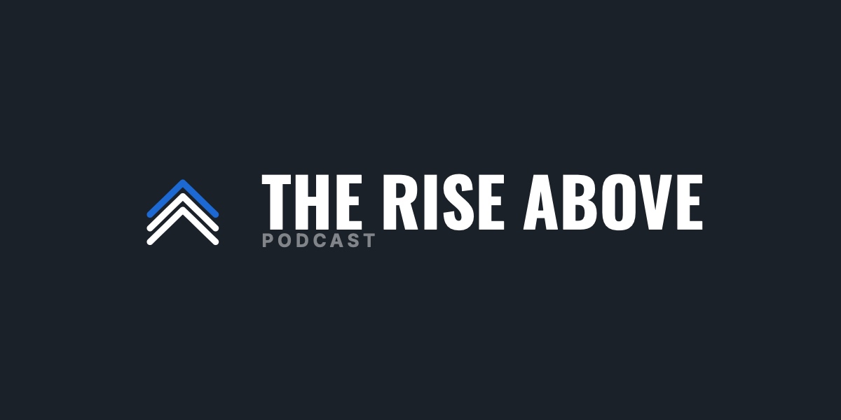 The Rise Above Podcast horizontal logo, white on dark